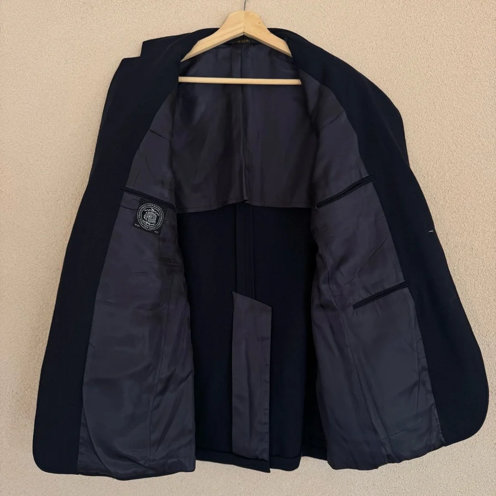 VTG J Press Solid Navy Blue, Wool Flannel Knit, Gold Button Blazer, Made in USA